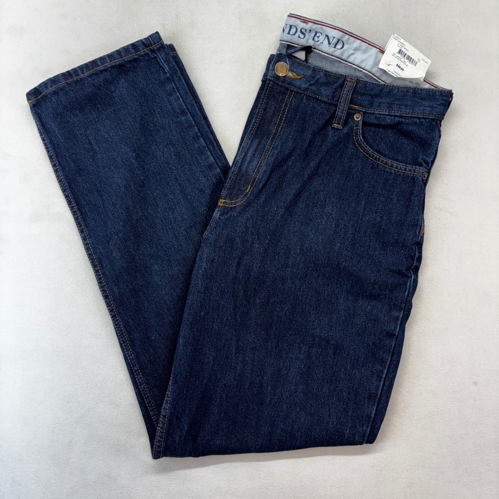Lands' End Jeans Mens 36 Blue Traditional Fit Straight Leg Dark Wash Denim